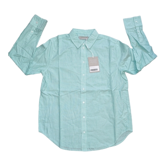 NWT Everlane The Silky Cotton Relaxed Mint & White Striped Shirt Various Sizes - Picture 4 of 9